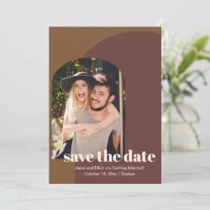 Retro 70er Jahre Braunes Geometrisches Bogenfoto H Save The Date