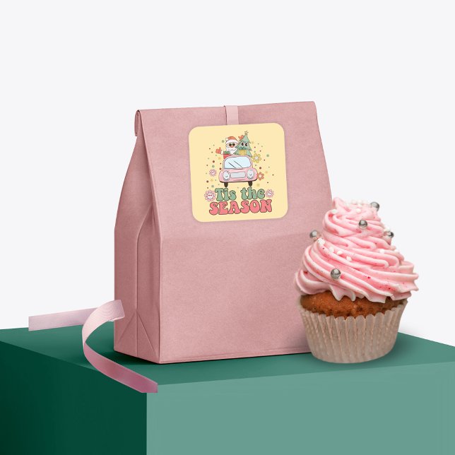 Retro 70er Jahre Dies ist die Jahreszeit Niedliche Quadratischer Aufkleber (Von Creator hochgeladen)