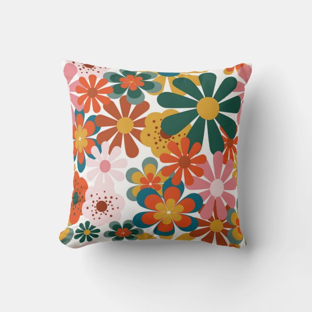 Retro 70er Jahre farbenfrohe Hippie-Blume Kissen (Vorderseite)