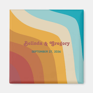 Retro 70er Jahre Gastgeschenk Hochzeit mit farbenf Magnet