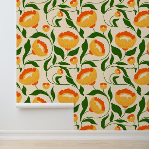 Retro 70er Jahre Gelb & Orange Mohn Blume Floral Tapete