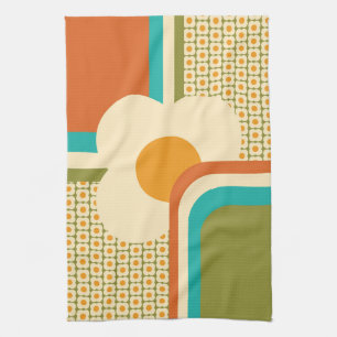 Retro 70er Jahre Geometrisches Floral Geschirrtuch