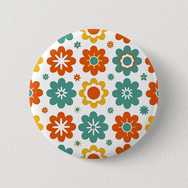 Retro 70er Jahre Geometrisches Flower Power Boho Button (Vorderseite)