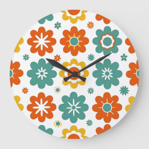 Retro 70er Jahre Geometrisches Flower Power Boho Große Wanduhr