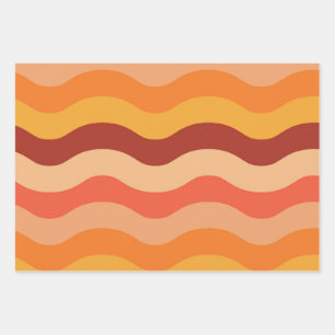 Retro 70er Jahre groovy abstrakte Wellen orange un Geschenkpapier Set