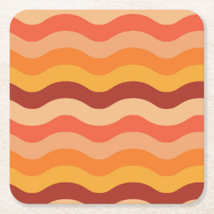 Retro 70er Jahre groovy abstrakte Wellen orange un Rechteckiger Pappuntersetzer