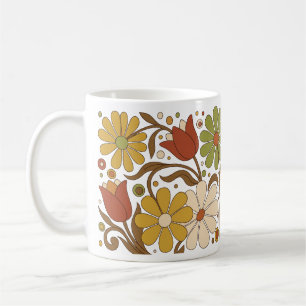 Retro 70er Jahre Groovy Blumen-Daisy-Tulpe-Tasse Kaffeetasse