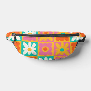 Retro 70er Jahre Groovy Blumen Karomuster Farbige Bauchtasche