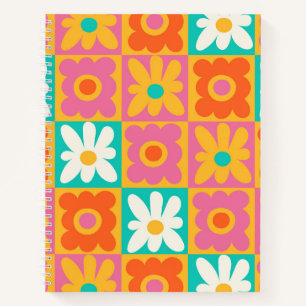 Retro 70er Jahre Groovy Blumen Karomuster Farbige Notizbuch