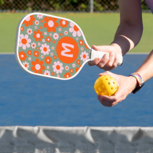 Retro 70er Jahre Groovy Daisy Orange Pink Personal Pickleball Schläger