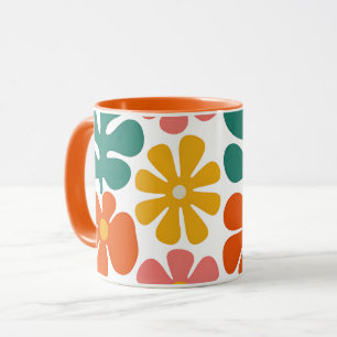 Retro 70er Jahre Groovy Folk Art Blumenmuster Tasse