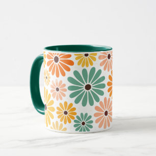 Retro 70er Jahre Groovy Gänseblümchen Blumen Grün  Tasse