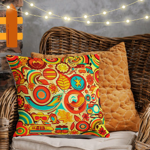 Retro 70er Jahre Groovy Herbst Elemente Muster Kissen