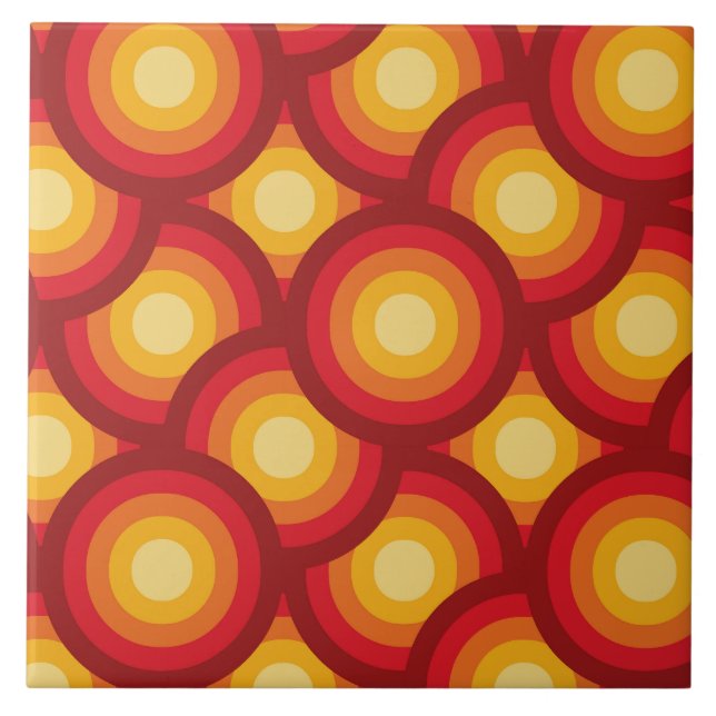 Retro-70er-Jahre Groovy-Kreismuster  Fliese (Vorderseite)