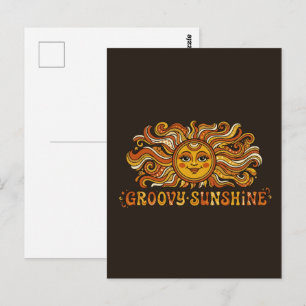Retro 70er Jahre Groovy Sonnenschein Lächelnde Son Postkarte