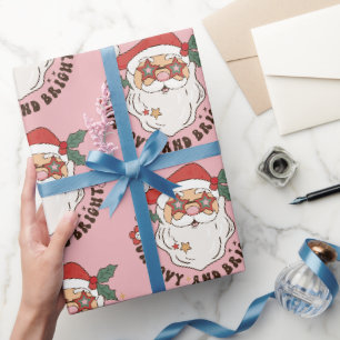 Retro 70er Jahre Groovy und heller Weihnachtsmann  Geschenkpapier