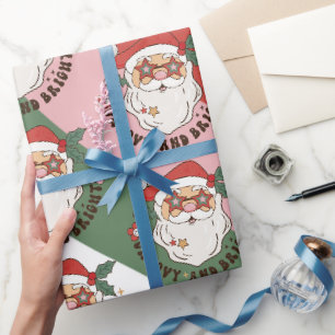 Retro 70er Jahre Groovy und heller Weihnachtsmann Geschenkpapier