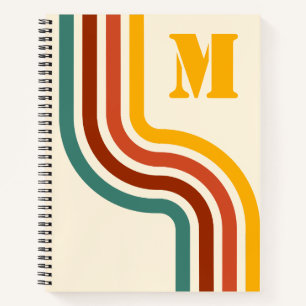 Retro 70er Jahre Groovy Vintage-Streifen Monogramm Notizbuch