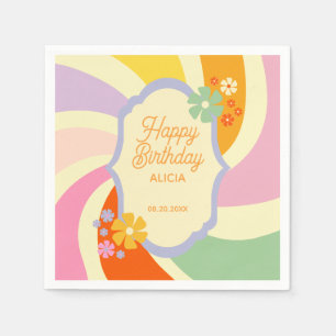 Retro 70er Jahre Groovy Wave Blumen Happy Birthday Serviette