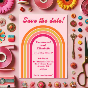 Retro 70er Jahre Hot Pink, Orange & Gelb Save The Date