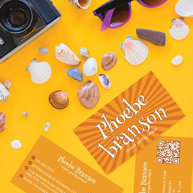 Retro 70er Jahre Radial Burst Groovy Typografie Visitenkarte (Von Creator hochgeladen)