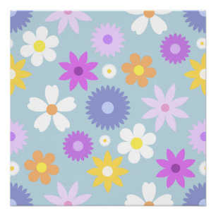 Retro 70er Jahre Stil Blumen großes Muster Pastell Poster