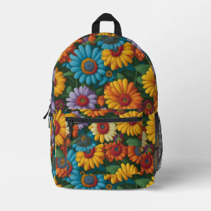 Retro 70er Jahre Stil bunte Gänseblümchen Bedruckter Rucksack