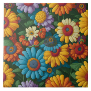 Retro 70er Jahre Stil bunte Gänseblümchen Fliese
