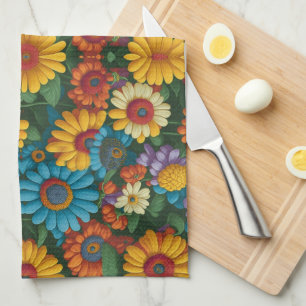 Retro 70er Jahre Stil bunte Gänseblümchen Geschirrtuch