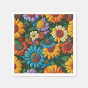 Retro 70er Jahre Stil bunte Gänseblümchen Serviette
