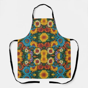 Retro 70er Jahre Stil farbenfrohe Gänseblümchen Schürze