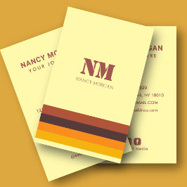 Retro 70er-Jahre Streifen Monogramm Gelb Visitenkarte
