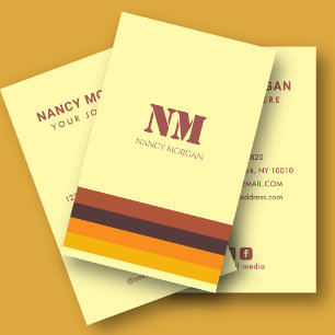 Retro 70er-Jahre Streifen Monogramm Gelb Visitenkarte