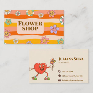 Retro 70er Jahre Süße Wellige Florale Blumenladen  Visitenkarte
