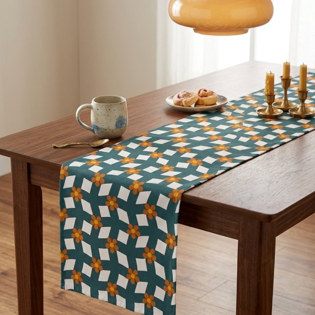 Retro 70er Jahre Türkis und Orange Geometrisches B Kurzer Tischläufer (Von Creator hochgeladen)