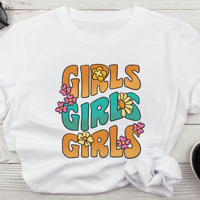 Retro 70er Jahre Typografie "Girls" Basic T - Shir T-Shirt (Von Creator hochgeladen)