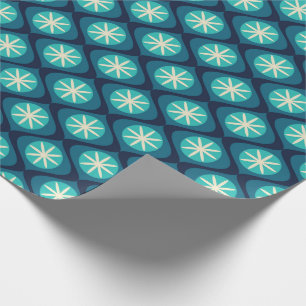 Retro-70er-Jahre welliges Blumenmuster - blau Geschenkpapier