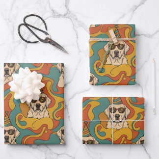 Retro 70er Labrador Retriever Geburtstag Geschenkpapier Set
