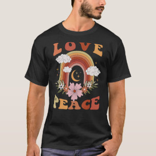 Retro 70er Liebe Peace Groovy Hippie Rainbow Blume T-Shirt
