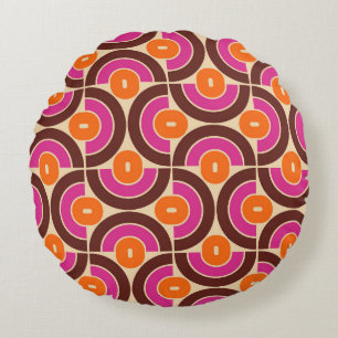 Retro 70er Mid Mod Geometric Muster Rundes Kissen