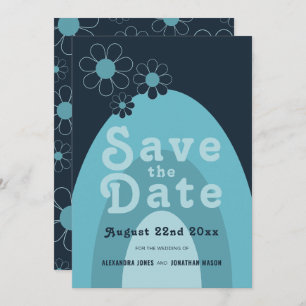 Retro 70er Mitte Jahrhundert Moderne Blue Wedding Save The Date