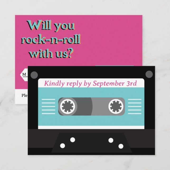 Retro 70er Music Cassette Tape Groovy Fuchsia Fun  RSVP Karte (Vorne/Hinten)