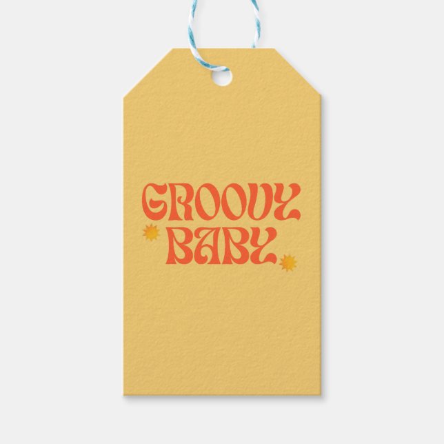 Retro 70er Mustard Orange Hippie Groovy Baby Geschenkanhänger (Vorderseite)