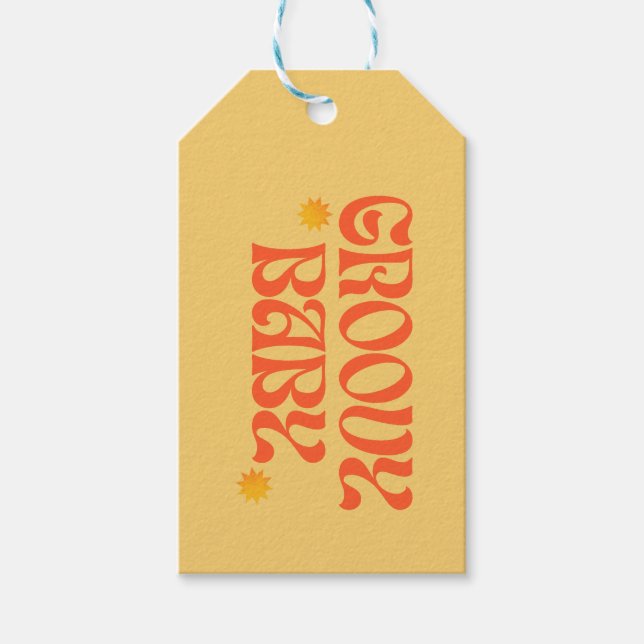 Retro 70er Mustard Orange Hippie Groovy Baby Geschenkanhänger (Vorderseite)