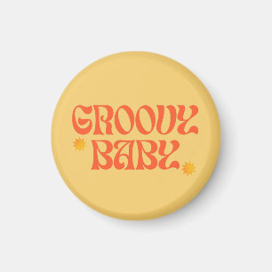 Retro 70er Mustard Orange Hippie Groovy Baby Magnet