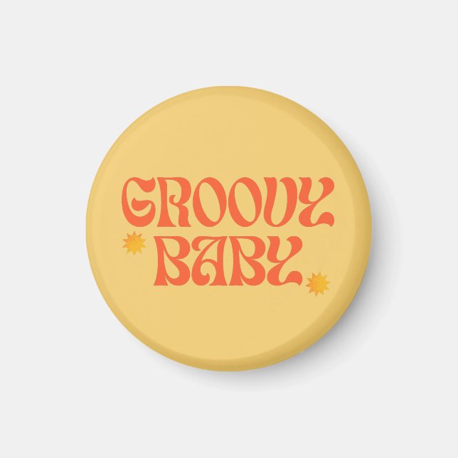 Retro 70er Mustard Orange Hippie Groovy Baby Magnet (Vorne)