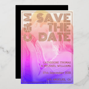 Retro 70er Name Monogramm und Foto Hochzeit Folieneinladung