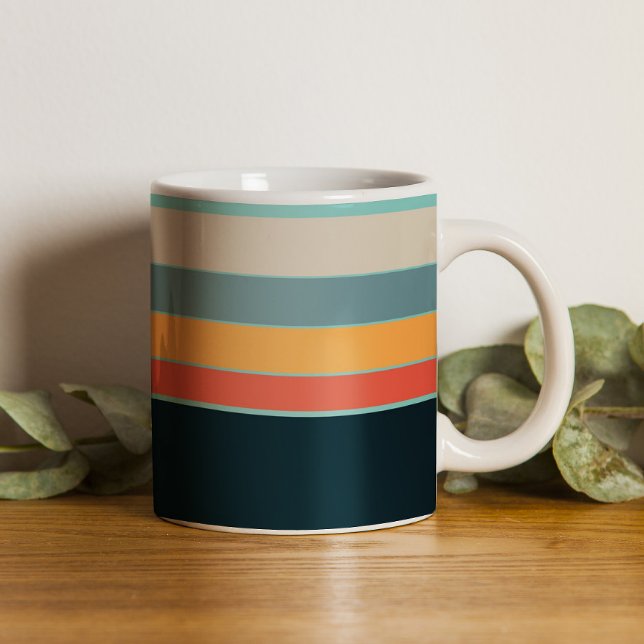 Retro 70er Navy Blue aquamarin rosa Streifen Kaffeetasse (Von Creator hochgeladen)
