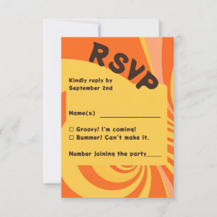 Retro 70er Orange Gelb Swirl Hochzeit RSVP Karte