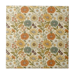 Retro 70er Orange Gelbe Gänseblümchen Blumen Boho Fliese